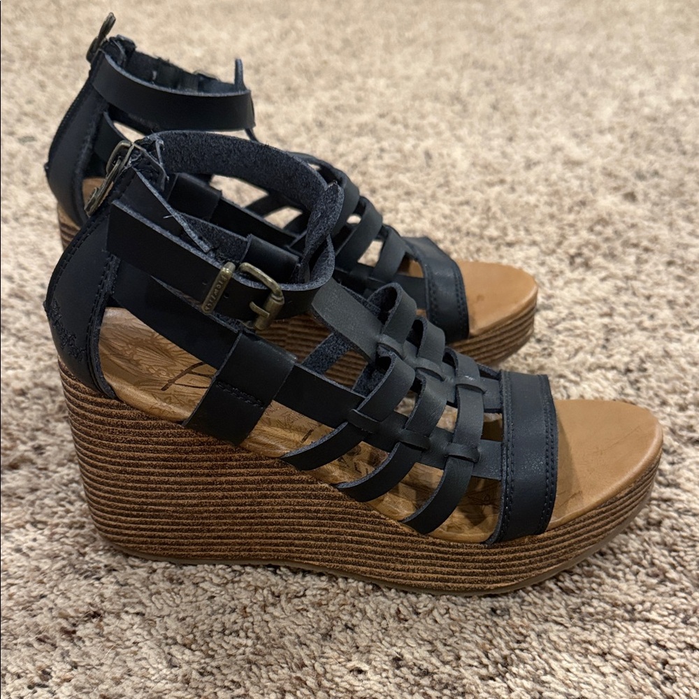 NWOT never worn Blowfish Black and Brown Wedge Sandals 7.5
